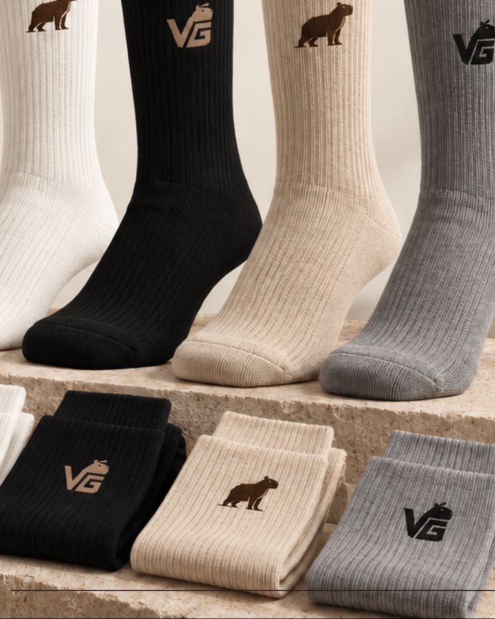 Meias cano longo VG em branco, preto, areia e cinza