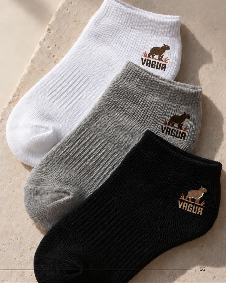 Meias soquete lisas em branco, cinza e preto